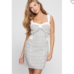 Guess Clarissa Sweetheart Neck Tweed Dress - Size Large